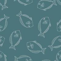 nahtloses muster mit fish.nautical theme.doodle style.green background.white outline.vector illustration. vektor
