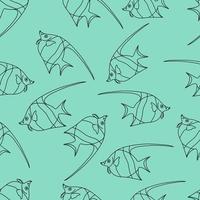 seamless mönster med fish.nautical theme.doodle style.green background.black outline.vektorillustration. vektor