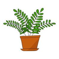 Indoor-Blumen in einem Topf im Stil von doodle.brown pot for plants.green leaf.vector illustration. vektor