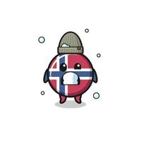 niedliche Cartoon-Norwegen-Flagge mit zitterndem Ausdruck vektor