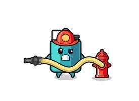 leichter Cartoon als Feuerwehrmann-Maskottchen mit Wasserschlauch vektor