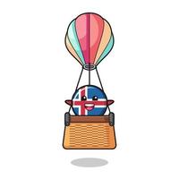 Island-Flaggenmaskottchen, das einen Heißluftballon reitet vektor