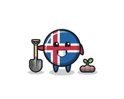 Der niedliche Island-Flaggen-Cartoon pflanzt einen Baumsamen vektor