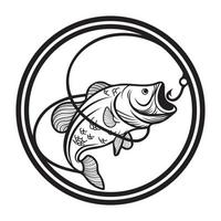 stor baskontur svart och vit. fiske logotyp vektor