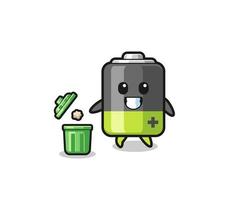 Illustration der Batterie, die Müll in den Mülleimer wirft vektor