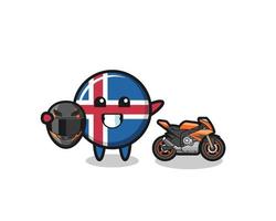 söt islandsflagga tecknad som en motorcykelförare vektor