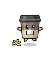 Kaffeetasse Cartoon ist Beleg auf einer Bananenschale vektor