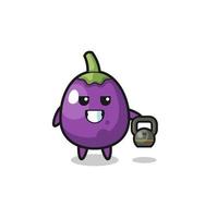 aubergine maskot lyft kettlebell i gymmet vektor