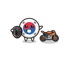 süßer Südkorea-Flaggen-Cartoon als Motorradrennfahrer vektor