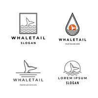 set whale tail logotyp ikon linjekonst minimalistisk vektor illustration design