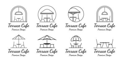 set terrass café linjekonst ikon minimalistisk utomhus vektor logotyp illustration design