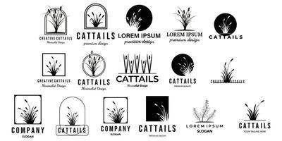 uppsättning cattails eller cat tail line art minimalistisk vektor logotyp ikon illustration design