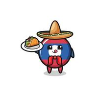 laos flagga mexikansk kock maskot håller en taco vektor