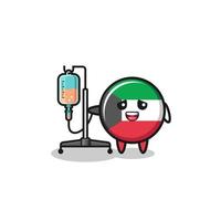 niedlicher kuwait-flaggencharakter, der mit infusionsstange steht vektor
