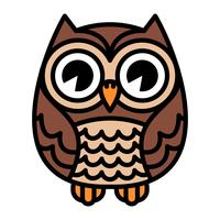 Gullig Cartoon Owl Bird med stora ögon i sittande position vektor