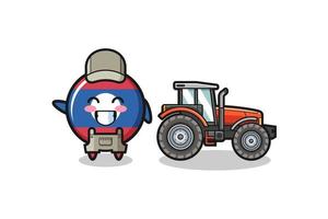 das laos flag farmer maskottchen steht neben einem traktor vektor