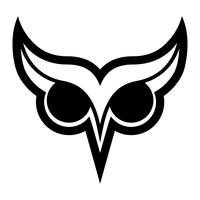 Owl Bird Logo med stora ögon och ögonbryn i svart vektor