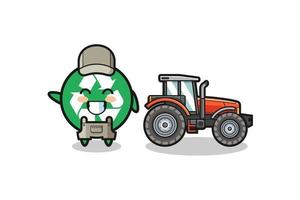 återvinningsbondens maskot som står bredvid en traktor vektor