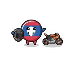 süßer laos-flaggen-cartoon als motorradrennfahrer vektor