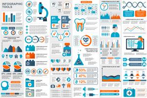 Medizinische infographic Elementdaten-Sichtbarmachungsvektor-Designschablone. Einsetzbar für Schritte, Optionen, Arbeitsabläufe, Diagramme, Ablaufdiagramme, Zeitleisten, Symbole im Gesundheitswesen, Forschung, Infografiken. vektor