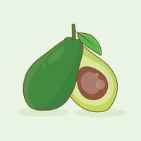 Avocado mit Blatt isoliert auf weichem grünem Hintergrund vektor