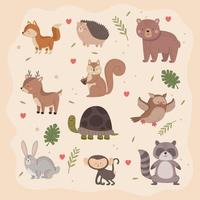 tio söta djur ikoner vektor