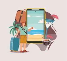 turist kvinna med smartphone vektor