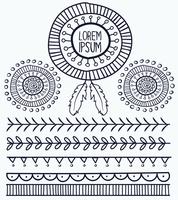 Handdragen vektor tribal element, Boho stil vit