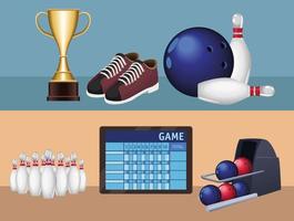 sechs Bowling-Sport-Ikonen vektor