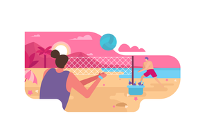 Beach Volley På Summer Vector Flat Illustration