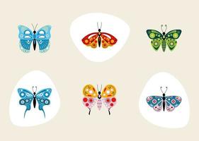 sex söta fjärilar grupp vektor