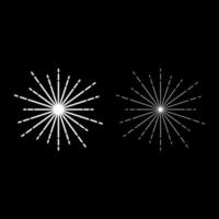 Sonnendurchbruch-Feuerwerksstrahlen radiale Strahllinien funkeln Glasur Flare Starburst konzentrische Strahllinien Symbolumriss Set weiße Farbe Vektor-Illustration flaches Bild vektor