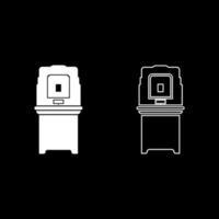 Wahlabstimmungsmaschine elektronische EVM-Wahlausrüstung vvpat-Symbolumrissset weiße Farbvektorillustration flaches Stilbild vektor