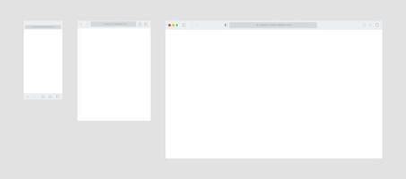 Webbrowser-Fenstervorlage auf weißem Hintergrund. Website-Schnittstelle für verschiedene Geräte. vektor