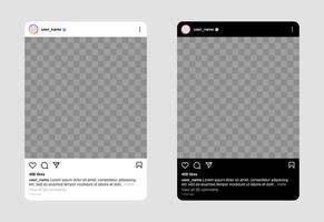 Instagram-Rahmenvorlage mit hellem und dunklem Thema. quadratische Instagram-Beitragsvorlage. instagram-bildschirm soziales netzwerk-modell.