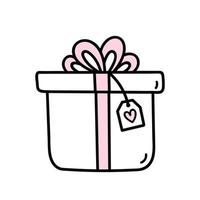 süßes geschenk mit rosa schleife und band zum valentinstag vektor