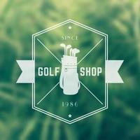 Golfshop, Vintage-Logo mit Tasche und Schlägern vektor