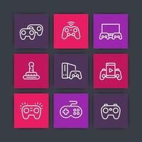 Gamepad-Symbole, Gamecontroller, Konsole, lineare Piktogramme für Videospiele vektor