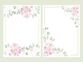 Aquarell botanische Handzeichnung Blätter mit winzigen rosa auf weißem Holz Hintergrund Blumen Hochzeit Einladungskarte Vorlage 5 x 7 Sammlung vektor