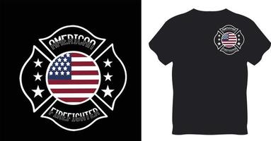 amerikansk brandman flagga ny t-shirt design vektor