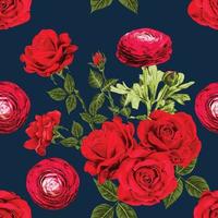 nahtloses muster floral mit roter persischer butterblume und blumen abstrakter hintergrund. vektorillustration hand gezeichnet. stoff textilmuster druckdesign vektor