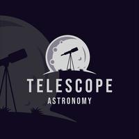 silhouette teleskop am mond logo moderne vintage vektor illustration vorlage symbol grafikdesign. astronomisches Ausrüstungszeichen oder Symbol für die Wissenschaft