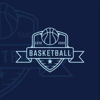 Basketball Logo Strichzeichnungen einfache Vektor Illustration Vorlage Symbol Grafikdesign. sportzeichen oder symbol für team- oder clubliga- und wettbewerbskonzept mit abzeichen und typografiestil