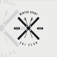 ski sport logotyp vintage vektor logotyp illustration mall ikon grafisk design. hjälm skidglasögon symbol eller skylt för vintersport butik eller företag med retro typografi stil