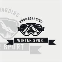 kreative skibrillen und berg logo vintage vektor illustration vorlage symbol grafikdesign. Abenteuer Extrem- und Wintersportzeichen oder Symbol für Business Shop oder Reisen mit Typografie-Stil