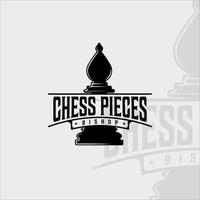 schack och biskop pjäs logotyp vintage vektor illustration mall ikon grafisk design. retro tecken eller symbol för schackturnering eller klubb