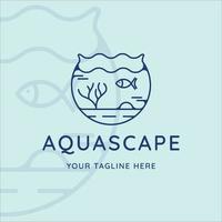 Aquarium Logo Linie Kunst Vektor Illustration Vorlage Symbol Grafikdesign. aqua scape einfach minimalistisch mit fisch