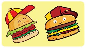roliga hamburgerfigurer som bär hatt vektor