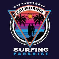 Vintage T-Shirt-Design für Surfparadiese in Kalifornien für den Sommerurlaub vektor