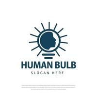 kreatives Logo intelligentes Lampensymbol menschlicher Silhouettenvektor Glühbirnenkonzept des menschlichen Kopfes vektor